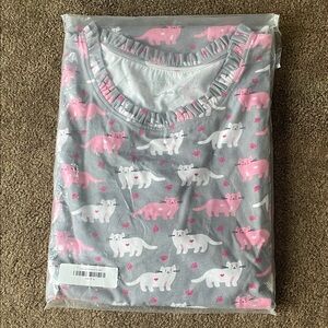 Gray and Pink Cat Print Pajama Set